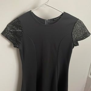 Gray dress with sequin & lace short sleeves. Great condition.